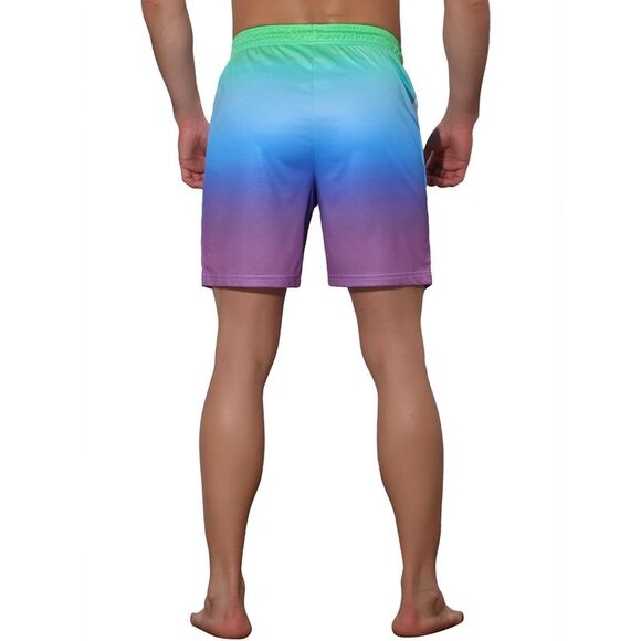Men's Contrast Color Summer Beach Colorful Swimwear Shorts Green Blue - Picture 3 of 6